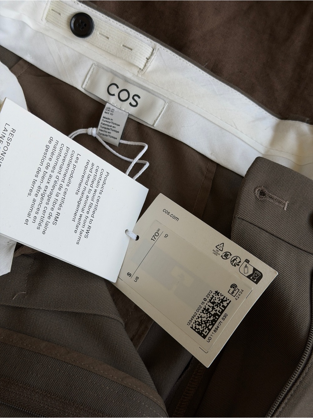 Cos pleated taupe cropped pants, size 10 - Picture 4 of 10